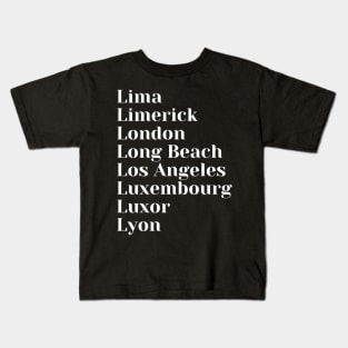 Cities starting with the letter, L, Mugs, Pin, Mask Kids T-Shirt